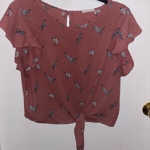 Agaci(brand) - Women's Pink Bird Print Cropped Top Size - L